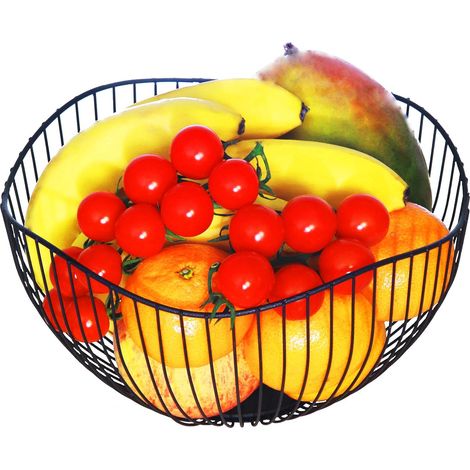 Corbeille à fruits pour comptoir de cuisine, panier à fruits en maille métallique, diamètre 25 cm, couleur noir, adapté pour cuisine et salon, panier de rangement pour fruits et légumes (1/5)