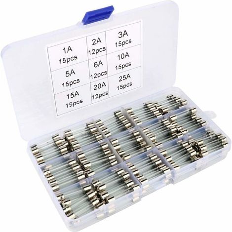 Assorties Kit de 126 Pcs Fusible Verre, 6 x 30mm Cartouche en Verre Fuse, Coup Rapide Voiture Fusibles, Fast-Blow Fusibles en Verre(AMP 1A 2A 3A 5A 6A 10A 15A 20A 25A) (1/4)
