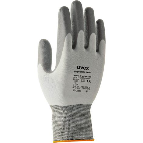 Uvex 6005009 guante de seguridad Gris, Blanco Elastano, Poliamida 1 pieza(s) (1/2)