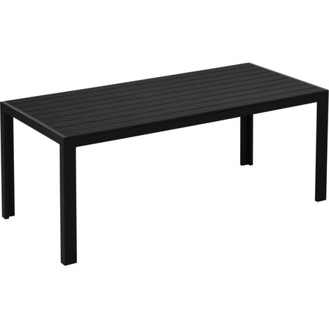 Mesa de jardín 190x84.5x72 cm negra de aluminio con tablero efecto madera resistente a la intemperie (1/5)