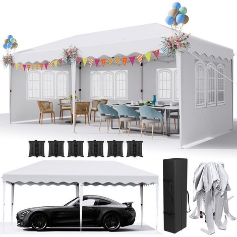 Faltpavillon 3x6m Weiß, Wasserdicht, UV-Schutz 50+, 6 Seitenteile, Höhenverstellbar (1/5)