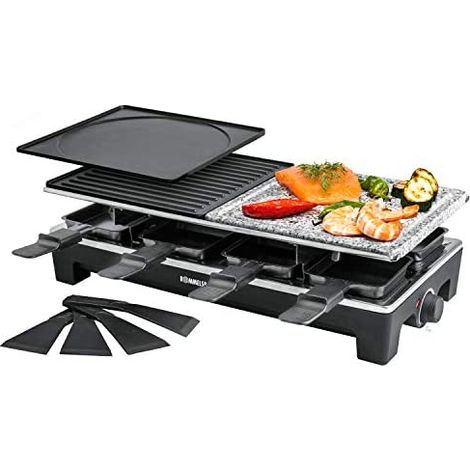ROMMELSBACHER Gril à raclette RCS 1350 - 2 plaques réversibles, 1 plaque de cuisson en pierre, 8 poêlons, 8 grattoirs, antiadhésif Xylan Plus, réglage de la température en continu, 1350 W. (1/5)