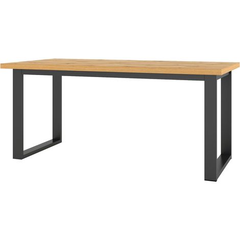 Mesa Avicavu 111, Roble wotan + Negro, 76x90x170cm, Alargamiento, Aglomerado laminado, Metal (1/4)
