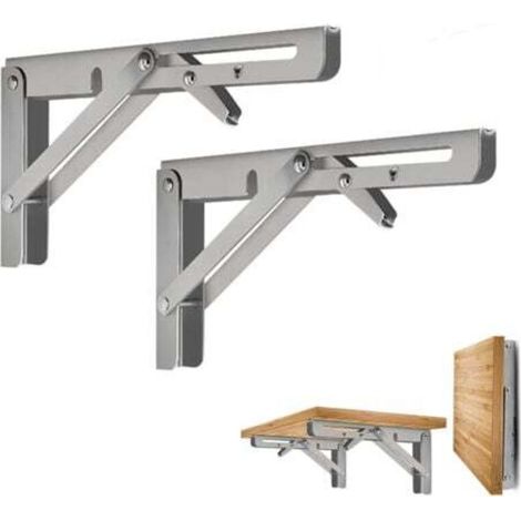 2-Piece Folding Bracket 25cm, Folding Console Support, Load-Bearing Folding Shelf Brackets, Heavy-Duty Retractable Wall-Mounted Stainless Steel Shelf Bracket for Garage, Kitchen