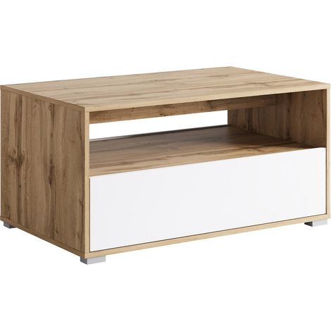 Mesa de centro Sarasota 188, Roble wotan + Blanco, 45x55x90cm, Diámetro: 0, Aglomerado laminado, Angular
