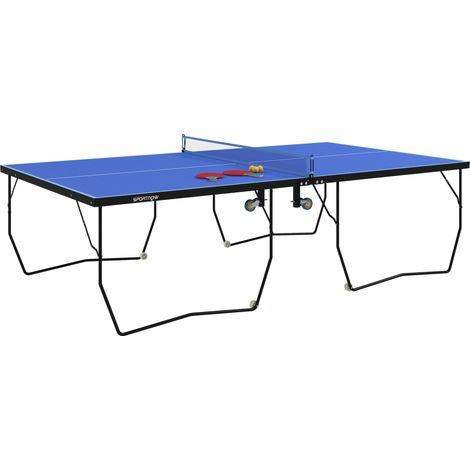 Mesa de ping pong plegable con red, ruedas, 2 raquetas y 3 pelotas, azul, 274 x 152,5 x 76 cm (1/5)