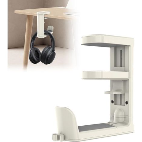 Supporto per cuffie con morsetto girevole a 360°, facile installazione su scrivania o monitor, bianco, compatibile con la maggior parte dei modelli
