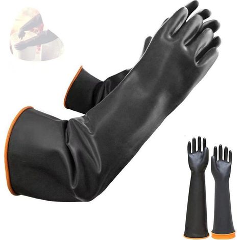 Chemikalienbeständige Latexhandschuhe, lange industrielle Sicherheitshandschuhe aus Gummi, robuste schwarze Handschuhe, 1 Paar (1/5)