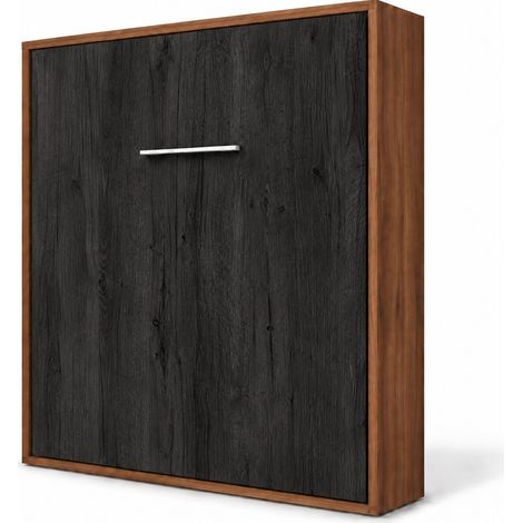 Les Tendances – Lit escamotable vertical 90x190 cm – Ouverture assistée par pistons à gaz – Structure en acier renforcé – Finition noyer et carbone (1/5)
