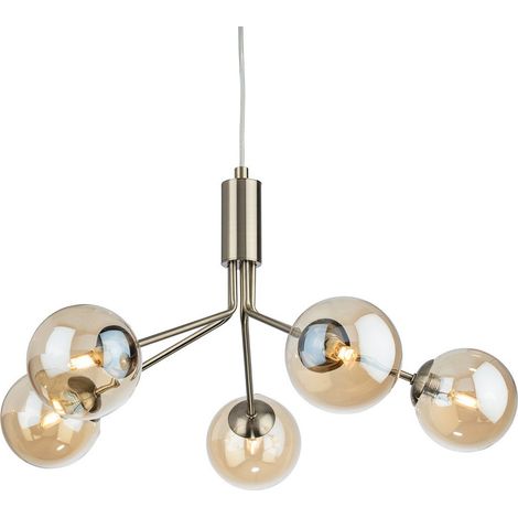 Firstlight Montana Globe à 5 ampoules en laiton antique avec verre ambré