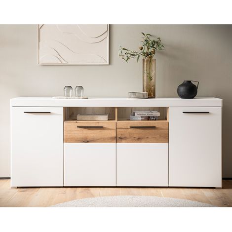 Sideboard inkl. Beleuchtung 200 cm breit weiß mit Eiche SUTTON-61 (1/5)