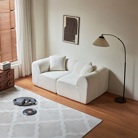 Divano a 2 posti 193x87x67 cm, design minimalista, cuscini inclusi, salvaspazio, velluto beige (1/5)