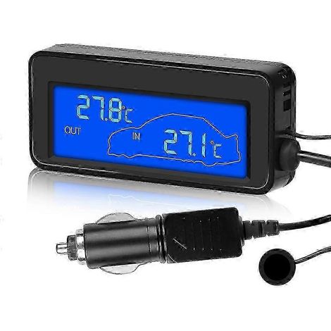 Thermomètre intérieur/extérieur de voiture avec capteur, mini écran numérique LCD, thermomètre numérique automatique 12V, facile à utiliser, avec rétroéclairage bleu - Bonne qualité. (1/5)