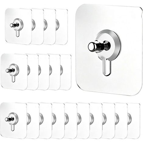 Crochets muraux adhésifs sans perçage, lot de 20 supports transparents robustes pour carrelage, verre, brique, béton, intérieur & extérieur (1/5)