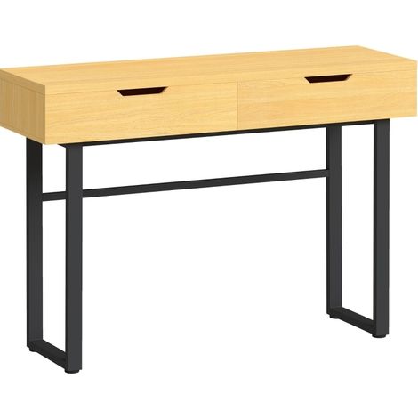 Tavolo consolle stretto da ingresso 110 x 35 x 76,5 cm con 2 cassetti, legno e metallo (1/5)