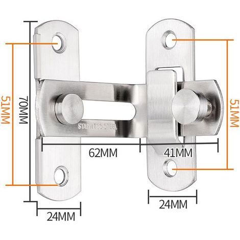 Moraillon de porte en acier inoxydable, serrure à loquet, serrure de porte à l'ancienne, loquet de porte coulissante, angle droit 90 degrés, brossé (1/4)