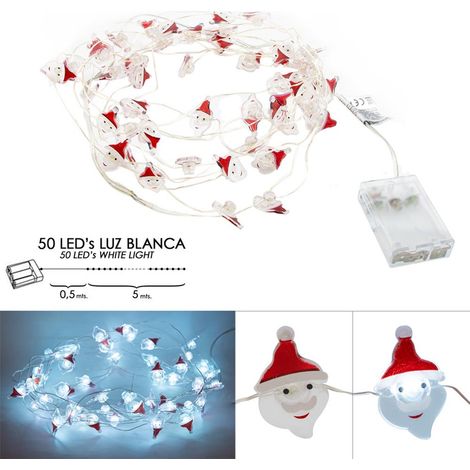 Luci natalizie a batteria 50 Led Babbo Natale. Luce Fredda Uso Interno IP20