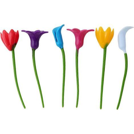 Lot de 6 marque-verres en silicone en forme de fleur, pour verres à vin, cadeaux d'invités-12x4x3cm-Red Yellow Blue (1/3)