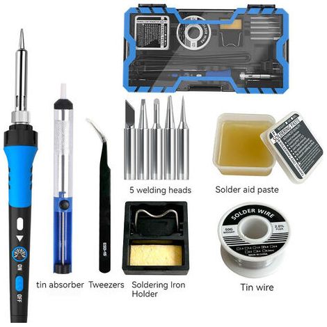 Kit de réparation de soudage électronique avec chauffage interne, fer à souder électrique bleu, température réglable.-AquaForge (1/3)