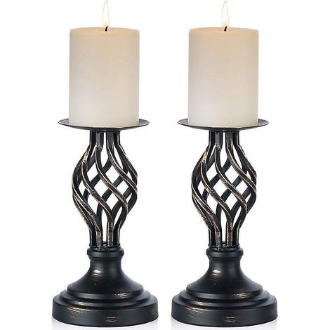 Lot de 2 bougeoirs en métal style vintage torsadé pour bougies de 80 mm de diamètre - Bougeoirs sur pied anciens - Supports pour vases, parfaits pour les centres de table de mariage et de fête (1/5)
