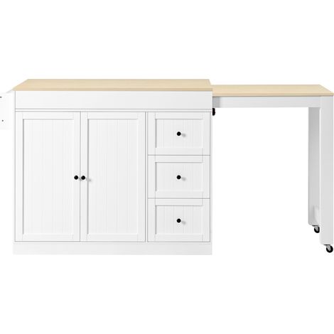 Isla de cocina con ruedas extensible blanca con cajones y botellero HOMVRA (1/5)