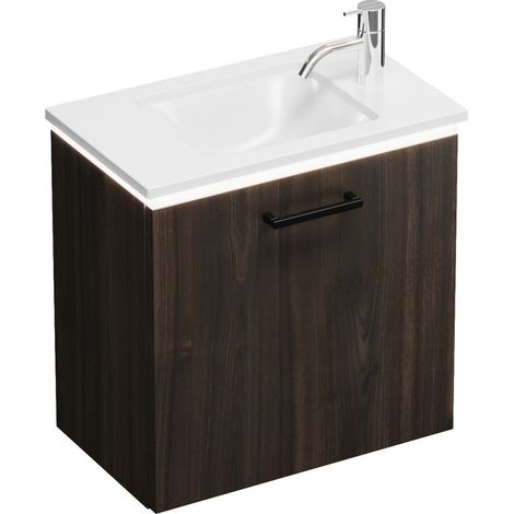 Vasque en fonte minérale Burg Eqio + meuble sous-vasque, décor Marone, Truffe/Blanc alpin GR0234