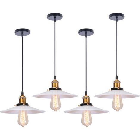 4PCS Rétro Lustre Suspension Industrielle 26cm Plaofnnier Fer Abat-jour en Métal Blanc (1/5)