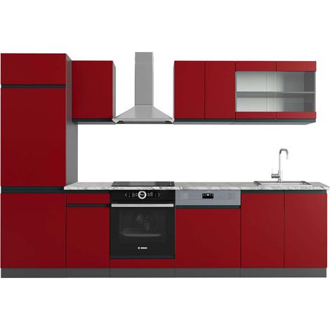 Cuisine R-Line, Rouge/Anthracite, 300 cm , PT Marbre, Vicco
