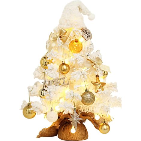 19,7-Zoll-Mini-Weihnachtsbaum, vorbeleuchteter Tisch-Weihnachtsbaum, schneebedeckter Weihnachtsbaum mit LED-Lichtern, hängende Ornamente für die Weihnachtsdekoration zu Hause (1/5)