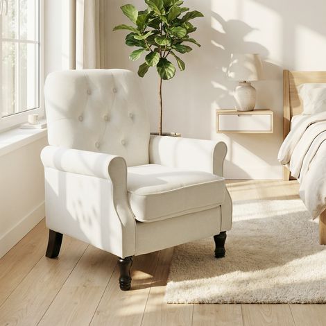 Lounge-Sessel, 1-Sitzer-Sofa mit dick gepolsterter Sitzfläche, Federkernkissen, Leinenbezug, 69 x 75 x 90 cm, cremefarben