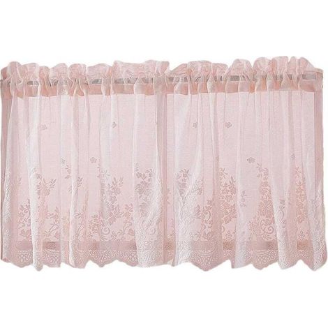 1 rideau en tulle, rideau en tulle jacquard, rideau bistrot style maison de campagne, tringle à rideau non incluse, rose (l 74 cm x H 61 cm) (1/5)