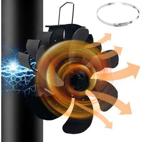 6 Blatt Kaminventilator Magnetisch,Ofenventilator Ohne Strom,Holzabzugrohr Herd Ventilator,Wärmebetrieben,Umweltfreundlich am Schornstein für/Holzbrenner/Kaminventilatoren (1/5)
