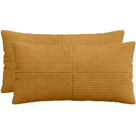 Irovami Lot de 2 housses de coussin, jaune, velours côtelé, 40x70 cm (1/5)