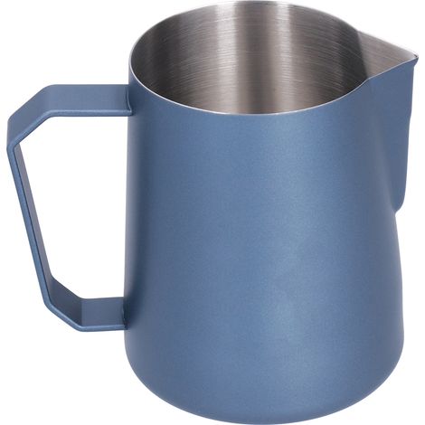 Pitcher à lait inoxydable 304 avec bec pointu et manche incliné, 600ml, bleu (sans étiquette) (1/5)