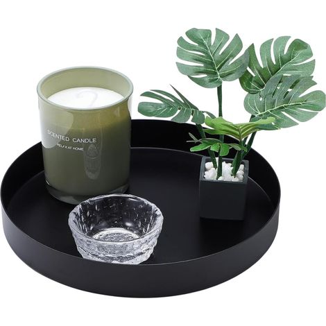 Plateau décoratif rond noir en métal inoxydable