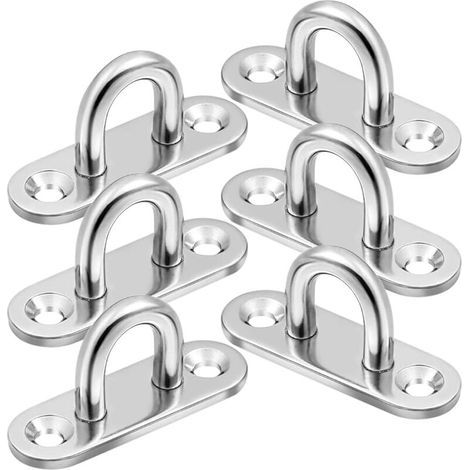 Pontet Inox,Crochet Inox M6,6 Pièces Fixation Plafond,Plaque à œil en Acier Inoxydable Avec œillet pour Plafond Mural Balançoire Hamac Marine (1/5)