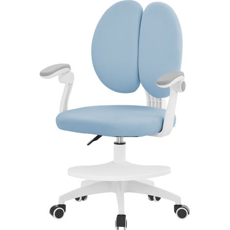 ML-Design Sedia Ergonomica per Bambini, Altezza Regolabile 95-107 cm, Blu, Sedia Scrivania Girevole 360° con Poggiapiedi Regolabile, Doppio Schienale e Braccioli Ribaltabili, Poltrona per Cameretta