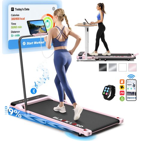 BLACK LORD Walking Pad, Foldable Treadmill for Home with 2-level Incline, LED Display & Bluetooth Speaker & Wireless Control, with handle bar- Pink