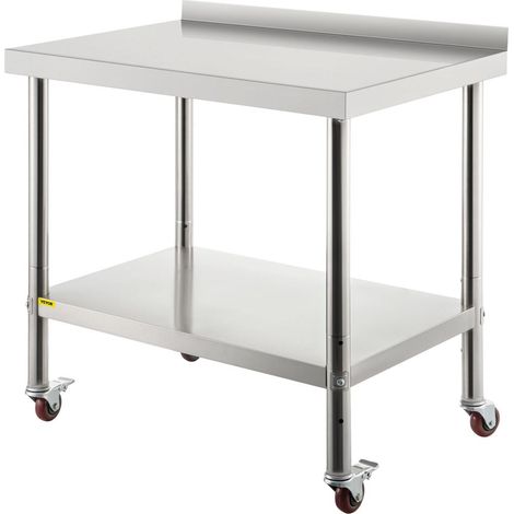 76,2x61x89 cm Table de Travail Inox 200 kg Préparation avec Dosseret et Étagère pour Cuisine Restaurant (1/5)