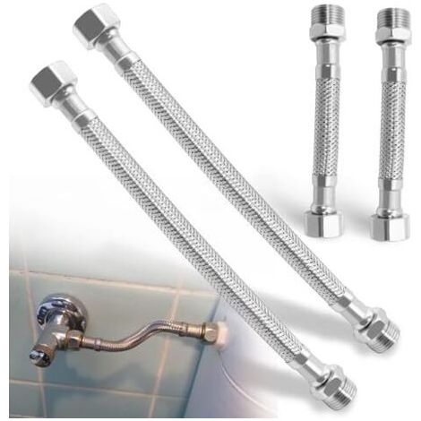 Kit de flexibles de raccordement 3/8 pouce – 4 pièces (20 cm et 10 cm) en acier inoxydable 304 tressé, pour robinet, salle de bain, flexible et anti-torsion (1/5)