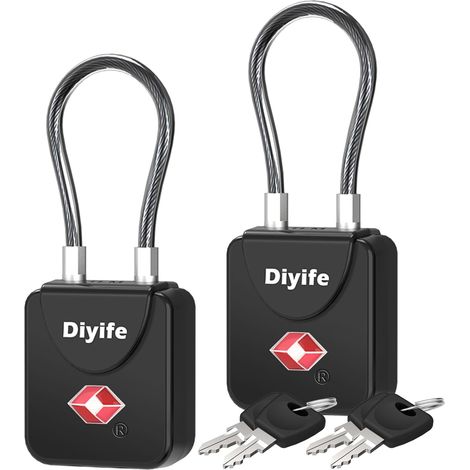 Cadenas Valise à Clé, Cadenas Valise de Câble Flexible, 2 Pack 4 Clés, Mini Serrure de Voyage, Cadenas à Bagages, Cadenas de Sécurité pour Valise, Sacoche de Bagage, Noir (1/5)