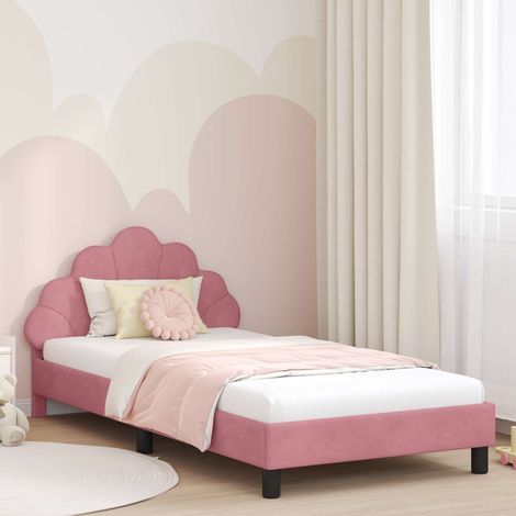 Kinderbettgestell mit Kopfteil Rosa 90 x 190 cm Samt (1/5)