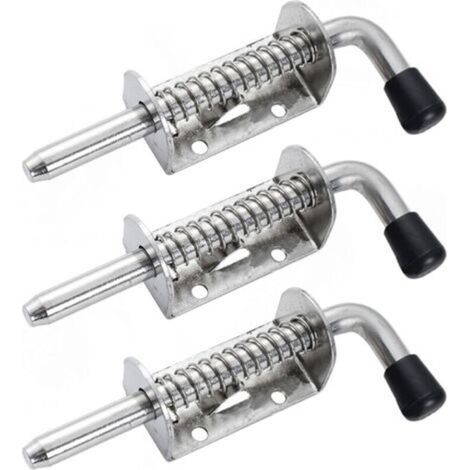 Lot de 3 verrous à ressort robustes en acier inoxydable - Verrous à ressort - Pour de nombreuses applications - Parfait pour portes, fenêtres, abris et garages