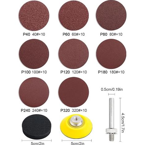 Lot de disques abrasifs ronds de mm - mm - Grain P// / / / / / / - Pour ponceuse excentrique - Pour polissage de voiture, métal, bois (1/4)