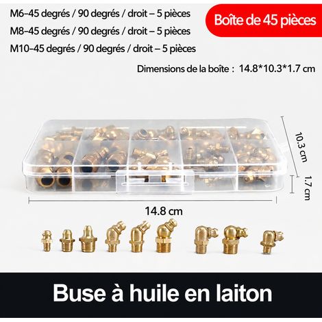 Coffret de 45 graisseurs en cuivre M6 M8 M10 droits 45° 90° m6-m8-m10 5 45 43 300 g – Livraison gratuite