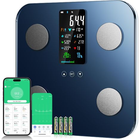 Balance Pèse Personne, Balance Intelligente Bluetooth avec Grand écran LCD, Avec APP, 19 Données de Mesure, Pour Mesurer la Graisse Corporelle, BMI, Muscle, 180kg/400lb (1/5)
