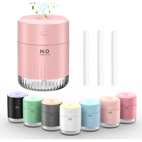 Mini Humidificateur,350ml Portable Humidificateur d'air Chambre,Plantes Humidificateur d'air,Desktop Silencieux Mini Humidificateur avec 7 couleurs de lumière,Bureau,Chambre,Voiture (350ml Rose) (1/3)