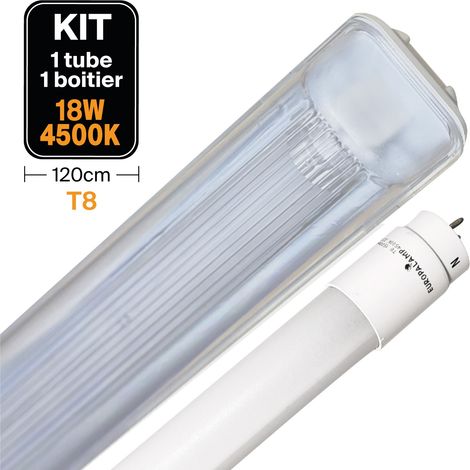 Europalamp – Tube LED T8 18W 4500K – Boîtier étanche IP65 120cm – Économie d'énergie jusqu'à 80% – Allumage instantané