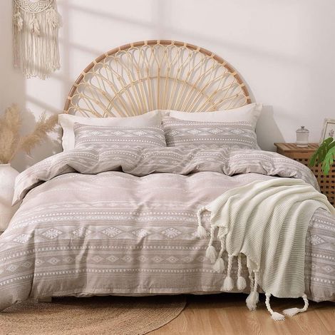 Parure de lit 135 x 200 cm en microfibre grise avec housse de couette à rayures, extra douillette, respirante, pour chambre moderne avec fermeture éclair et taie d'oreiller de 80 x 80 (1/5)