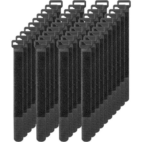 Organisateur de câbles - 40 pièces - 200 x 2 mm - Zwart - Nylon - Fermetures velcro - Attache-câbles - Serre-câbles - Gestion des câbles - Serre Attache-câbles Velcro - Support de câbles - Avec boucle (1/5)